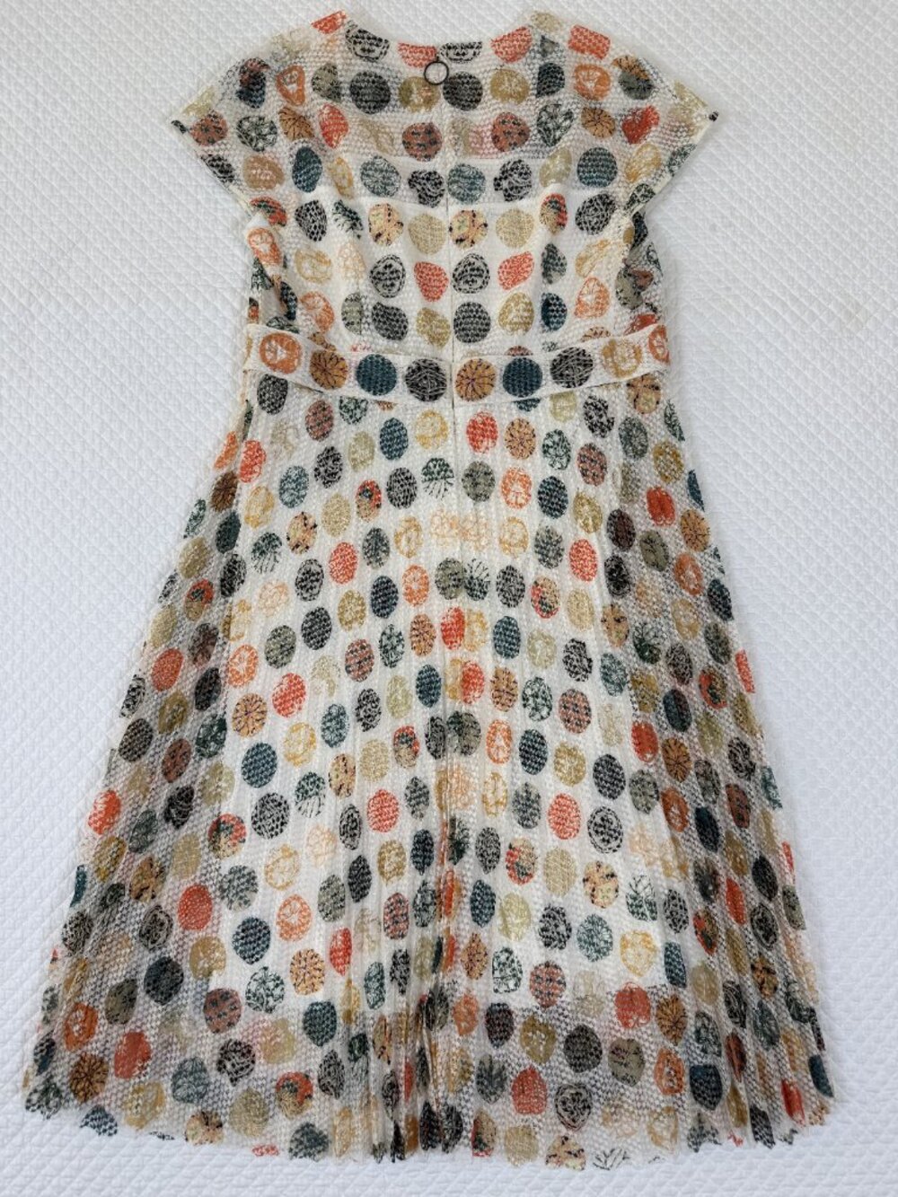 Akris Punto Multicolor Dot Pleated Mesh Dress Cream SZ 12 - Picture 7 of 12